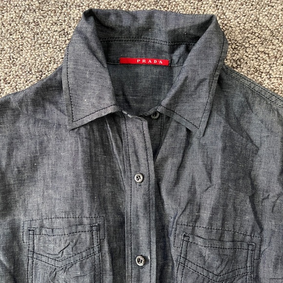 Prada Sport Italy Denim Belted Shirt Dress 38 - Picture 3 of 5
